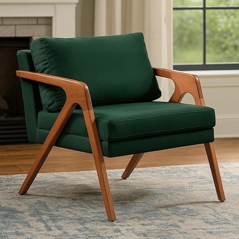 Kit 2 Poltronas Decorativa Mona Luxo Veludo Verde Base Madeira Maciça