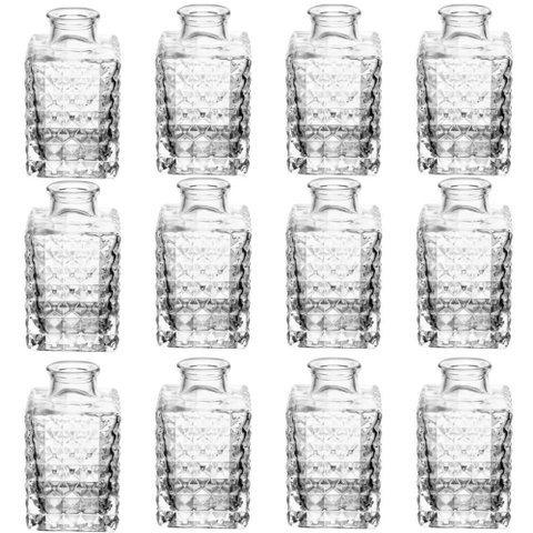Kit 12 Vasos Decorativos Vidro Transparente Quadrado 5x9cm L