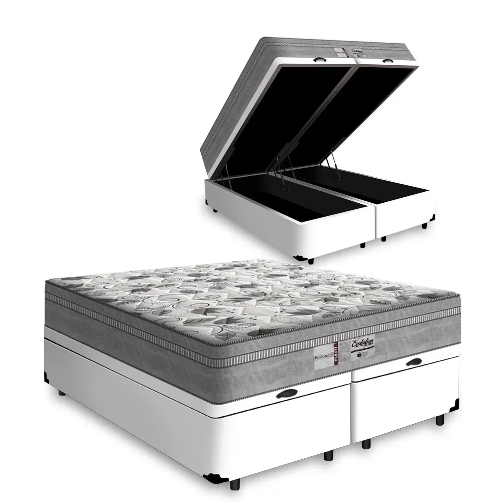 Cama Box Bau Queen Branco + Colchão Queen Evolution Molas Ensacadas (158x198x32) - Probel - 1
