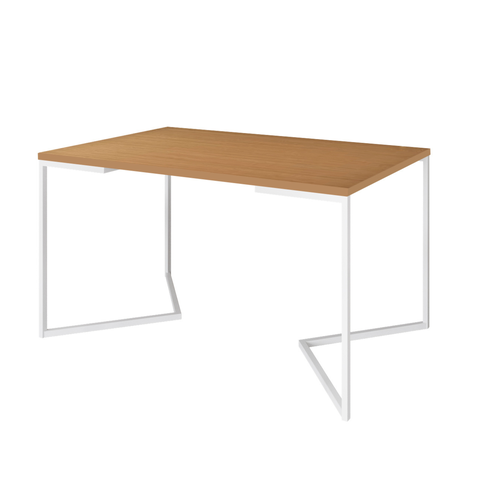 Mesa de Jantar Industrial Base De Ferro Branco em V Tampo 137x90 Canela