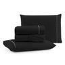 Jogo de Lençol Cama Casal 4 peças 100% Algodão Percal 180 fios Ponto Palito:Preto - 1