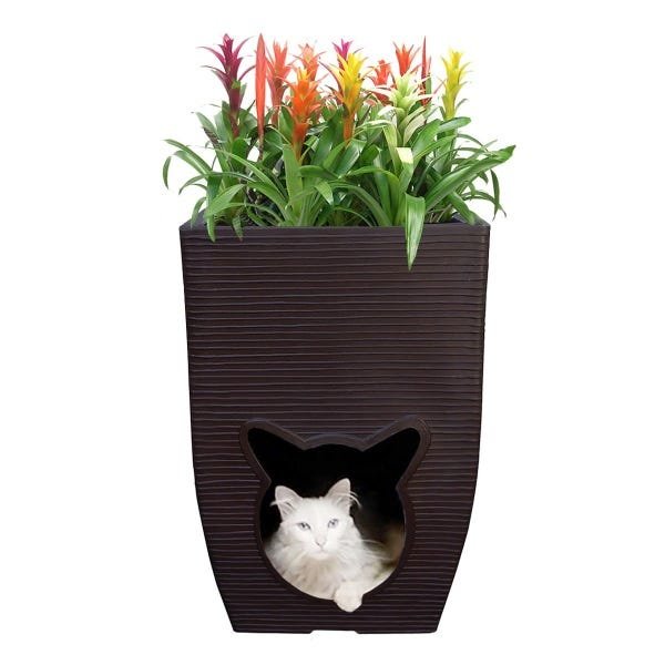 Vaso de Planta com Casa Caminha de Gato Cachorro Pet Cat Cave 60x40 - Marrom Café - 1
