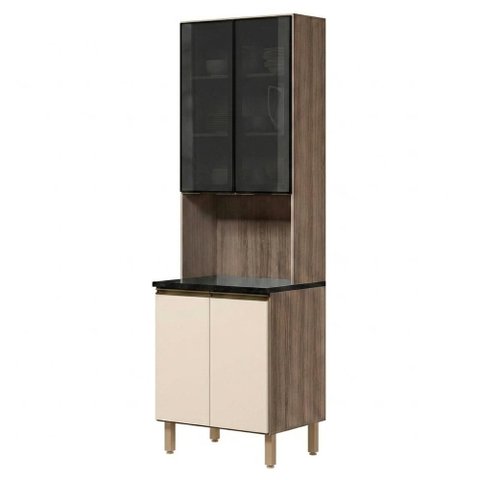 Paneleiro 4 Portas MDF Vidro 70x221 cm Kali 183488 Carvalho Toq Off White Nicioli
