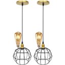 Ver imagem 1 de 2 Pendentes Aramado Globo Luminária Lustre Retrô Balcão Preto Dourado + 2 Lâmpadas Led ST64
