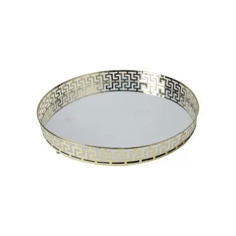 BANDEJA ESPELHADA DE METAL DOURADA 35CM