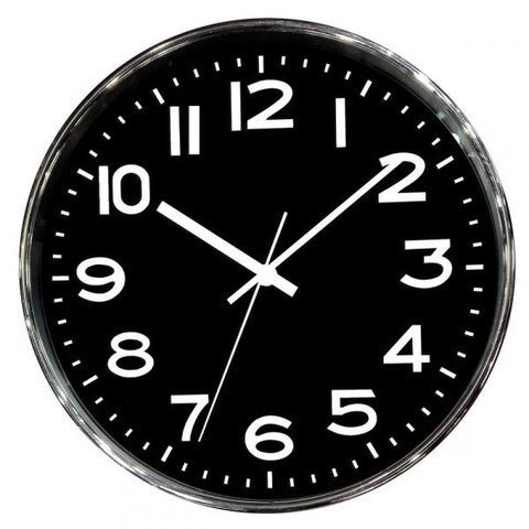Relógio de Parede de Plastico Cromado e Preto 25cm x 4cm