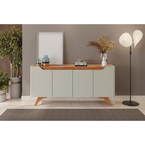 Buffet Grécia 4 Portas com Pés em Madeira Maciça Mv - Rei de Casa Off White/naturale