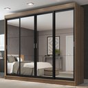 Ver imagem 1 de Guarda-Roupa Casal Madesa Austin 4 Portas de Correr de Espelho 3 Gavetas Rustic/Preto Cor:Rustic/Pre