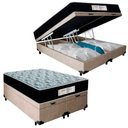 Ver imagem 1 de Cama Box Baú Queen Bipartido Suede + Colchão Molas Ensacadas Sereneprime Sonnolux 158x198x69 Bege