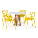 Ver imagem 1 de Conjunto Mesa de Jantar Redonda Branca 100cm Talia Amadeirada com 4 Cadeiras Allegra - Amarelo