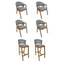 Ver imagem 1 de Kit 4 Cadeiras Helen para Sala com 2 Banquetas Ana Madeira Maciça Premium Linho - Cinza