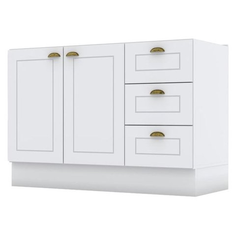 Balcao Pia 2 Portas 3 Gavetas 120 Cm C353 Americana Branco Henn