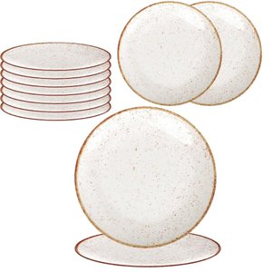 Kit de 50 Pratos Rasos 28cm Porcelana Tramontina Rustico Creme Marrom Luxo Refeição