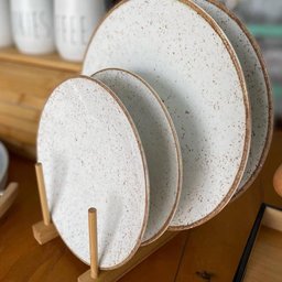 Kit de 50 Pratos Rasos 28cm Porcelana Tramontina Rustico Creme Marrom Luxo Refeição - 5