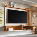 Ver imagem 1 de Painel Tv Ripado Rack Suspenso Sala Estar Off White Nature