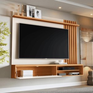 Painel Tv Ripado Rack Suspenso Sala Estar Off White Nature