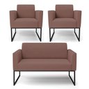 Ver imagem 1 de Sofá Namoradeira com 2 Poltronas Base Industrial Preto Marisa Veludo Rosê D03 - D'Rossi