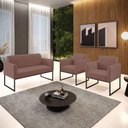Ver imagem 7 de Sofá Namoradeira com 2 Poltronas Base Industrial Preto Marisa Veludo Rosê D03 - D'Rossi