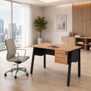 Ver imagem 1 de Mesa Escrivaninha 120cm x 60cm com Gaveteiro Suspenso e Tampo Chanfrado F5 Office Cor:Nogal com