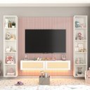 Ver imagem 1 de Home Supremo Slim/Native Ripado 250,4 cm - Rosa Sonho/Branco/Tela Rattan Creme