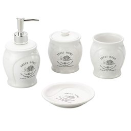 Kit Para Banheiro Lavabo Cerâmica Branco Sweet Home 4 Peças Casa Limpa - 1