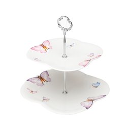 Prato Duplo de Porcelana Branca P/Doces Borboletas 24x25cm Wolff - 1