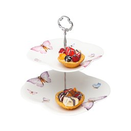 Prato Duplo de Porcelana Branca P/Doces Borboletas 24x25cm Wolff - 2