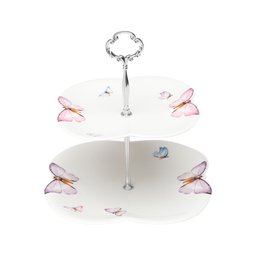 Prato Duplo de Porcelana Branca P/Doces Borboletas 24x25cm Wolff - 3