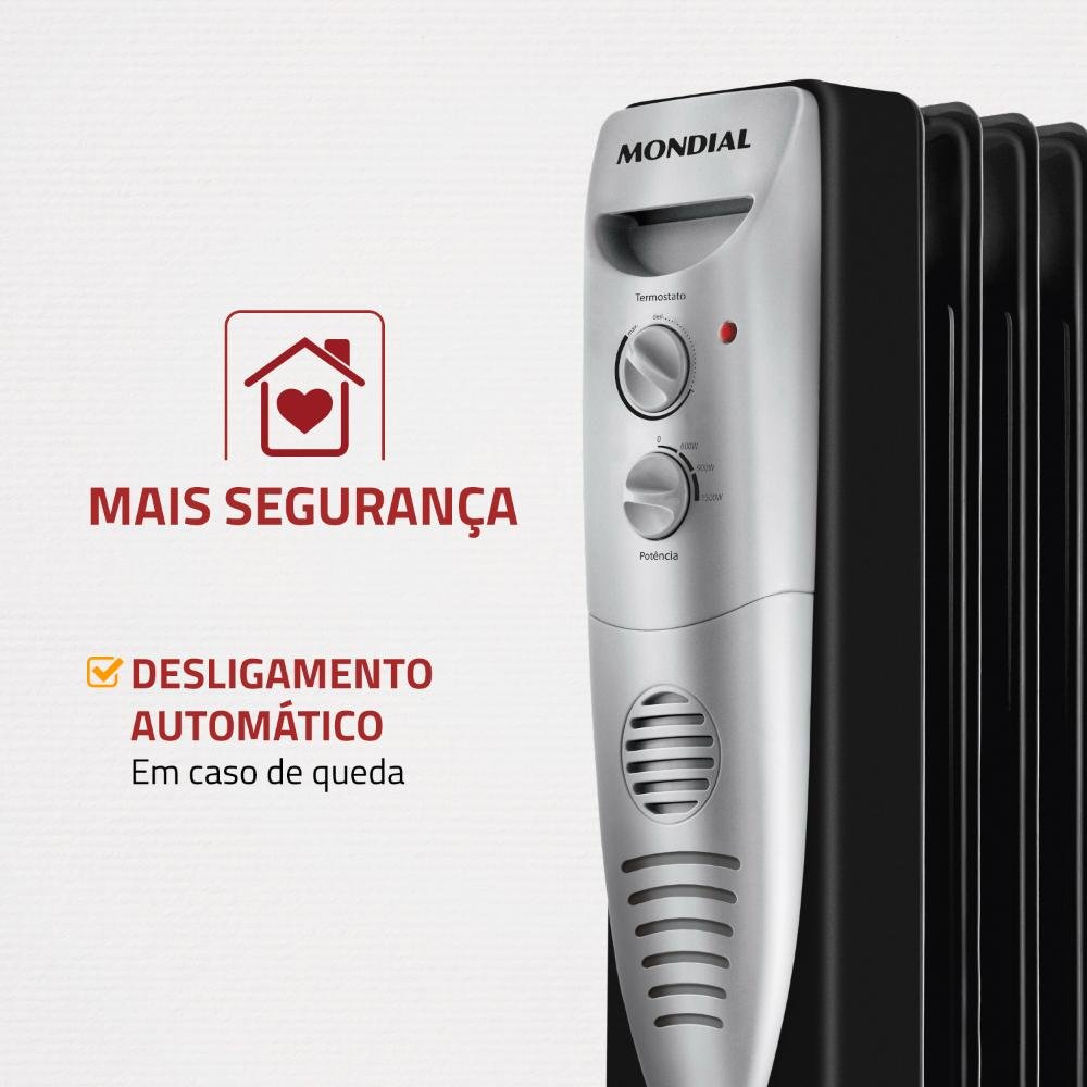 Aquecedor a Óleo Mondial A-06 1500w 3 Níveis de Aquecimento Preto/prata 220v - 4