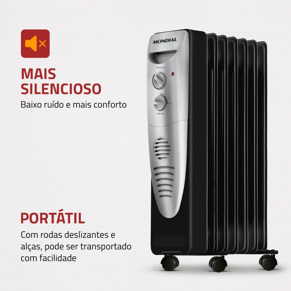 Aquecedor a Óleo Mondial A-06 1500w 3 Níveis de Aquecimento Preto/prata 220v - 5