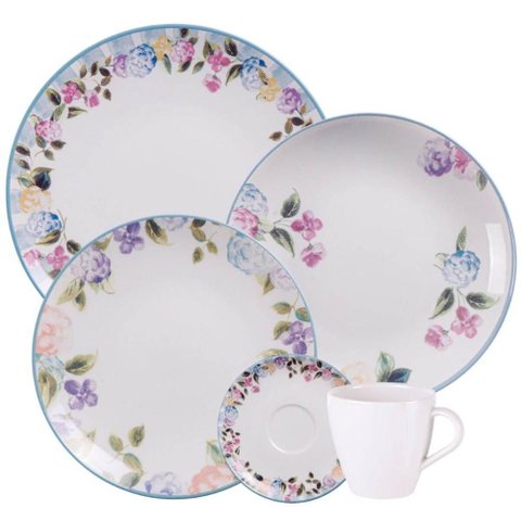 Aparelho de Jantar 20 Peças Porcelana Tramontina Aura Floral Jogo 4 Pessoas