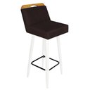 Ver imagem 2 de Kit 03 Banqueta Alta C/ Encosto Lith Para Cozinha Bar Balcão Bistrô Pé Palito Branco Suede Marrom -
