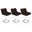 Ver imagem 1 de Kit 03 Banqueta Alta C/ Encosto Lith Para Cozinha Bar Balcão Bistrô Pé Palito Branco Suede Marrom -