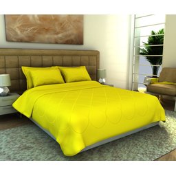 Cobre Leito King 3 Peças Malha Lisa 100% Algodão Amarelo Canário - 1