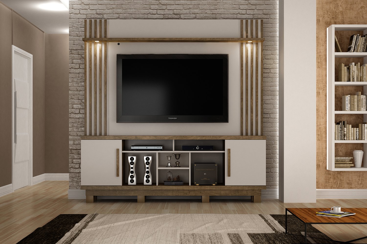 Home Theater Plenus para TV ate 60 Polegadas Valdemoveis Off White/Ipê - 3