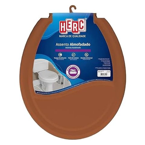 Assento Sanitário Herc Almofadado de Polietileno, Poliuretano e Polipropileno com Forma Oval Ocre Li