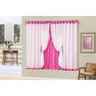 Cortina Romântica 2 Metros X 1,70 Metros Alt. Tecido Tafetá E Voil Com Pedrarias- Pink - 1