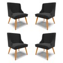 Ver imagem 1 de Kit 4 Cadeiras Decorativas Sala de Jantar Pés Palito de Madeira Firenze Veludo Preto/Natural G19 - G