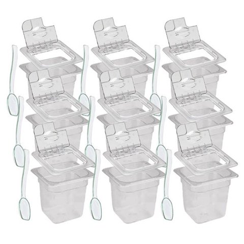 CONJ 12 Cuba Gastronômica Policarbonato GN 1/6X150 mm 2,2 L Transparente +Tampa Poli Dobradiça