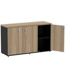 Ver imagem 1 de Armário Baixo Credenza PE25 Pandin 121,50 cm (largura) em MDP Cor Noce Naturalle e Preto com Três