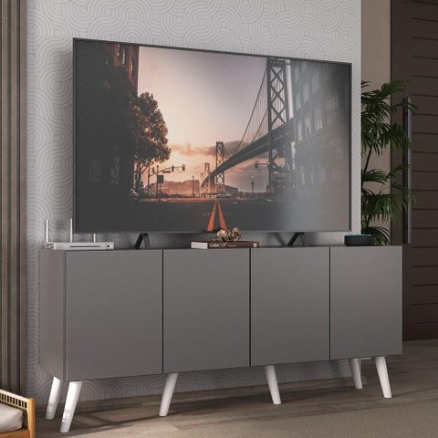 Rack Retrô para Tv até 50 Polegadas com 4 Portas Multimóveis Mp1071 Grafite/branco