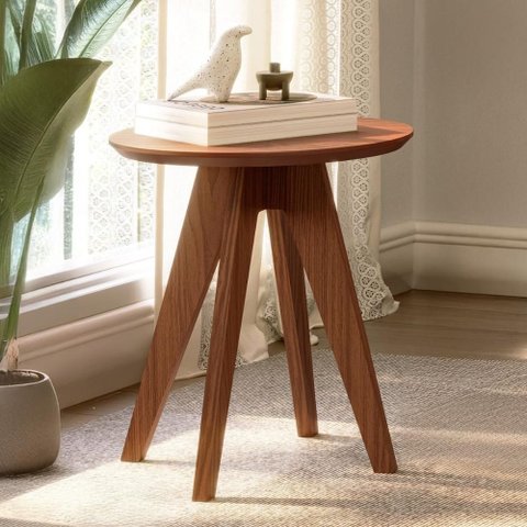 Mesa de Canto 50cm Estilo Retrô Redonda 100% MDF Dalla Costa Cor:Pinhão