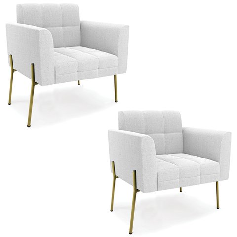 Poltrona para Sala Pé Metal Dourado Kit 2 Ana Bouclé Off - Ibiza