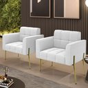 Ver imagem 2 de Poltrona para Sala Pé Metal Dourado Kit 2 Ana Bouclé Off - Ibiza