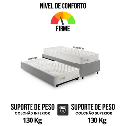 Bicama Box Solteiro Courino Linho Cinza 88x188 com Dois Colchões Espuma Ecoline D33 Ecoflex - 6
