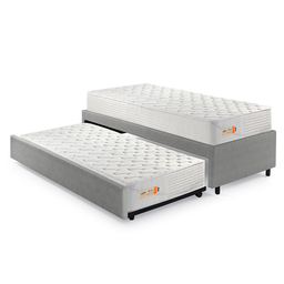 Bicama Box Solteiro Courino Linho Cinza 88x188 com Dois Colchões Espuma Ecoline D33 Ecoflex - 1