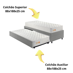 Bicama Box Solteiro Courino Linho Cinza 88x188 com Dois Colchões Espuma Ecoline D33 Ecoflex - 7