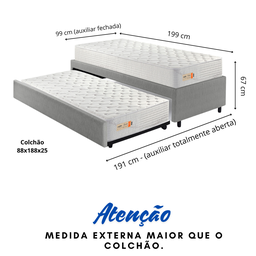 Bicama Box Solteiro Courino Linho Cinza 88x188 com Dois Colchões Espuma Ecoline D33 Ecoflex - 3