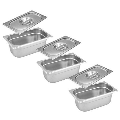 Conj 3 Cuba Gastronômica Inox GN 1/3x150 mm 5,4 L sem alça COM TAMPA
