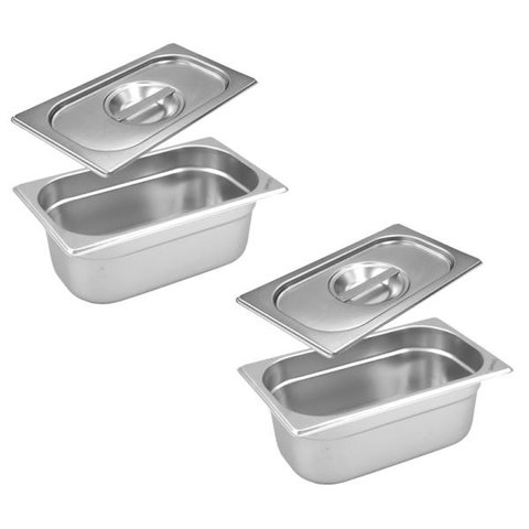 Conj 2 Cuba Gastronômica Inox GN 1/3x150 mm 5,4 L sem alça COM TAMPA